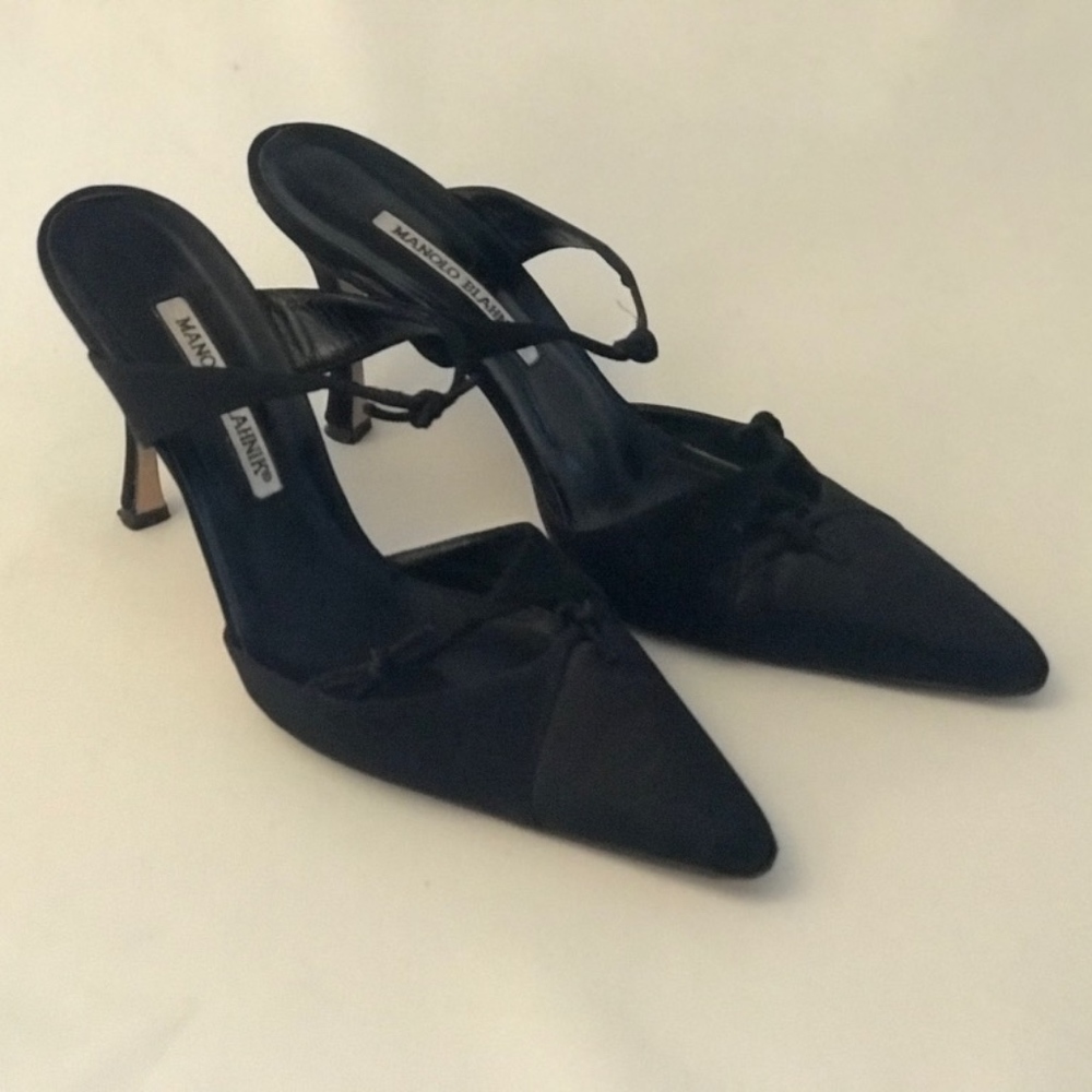 Manolo Blahnik Satin Black Mule